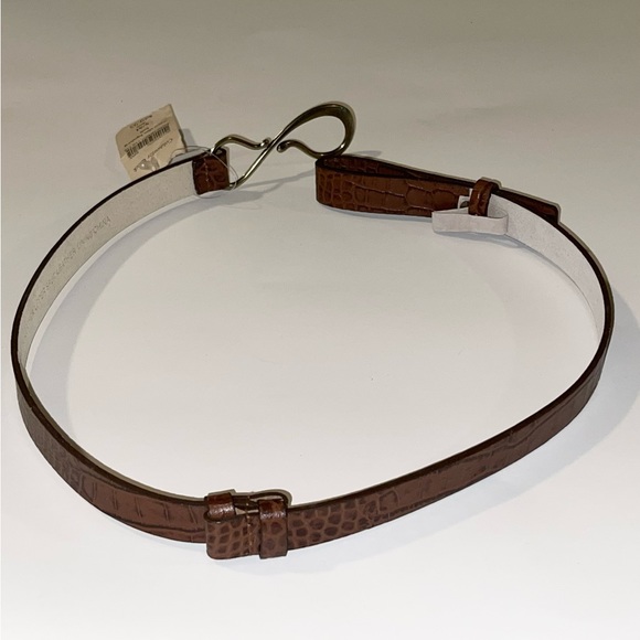 Coldwater Creek Brown Embossed Leather Slim Hipslung Belt, NWT, Size S/M - Picture 3 of 4